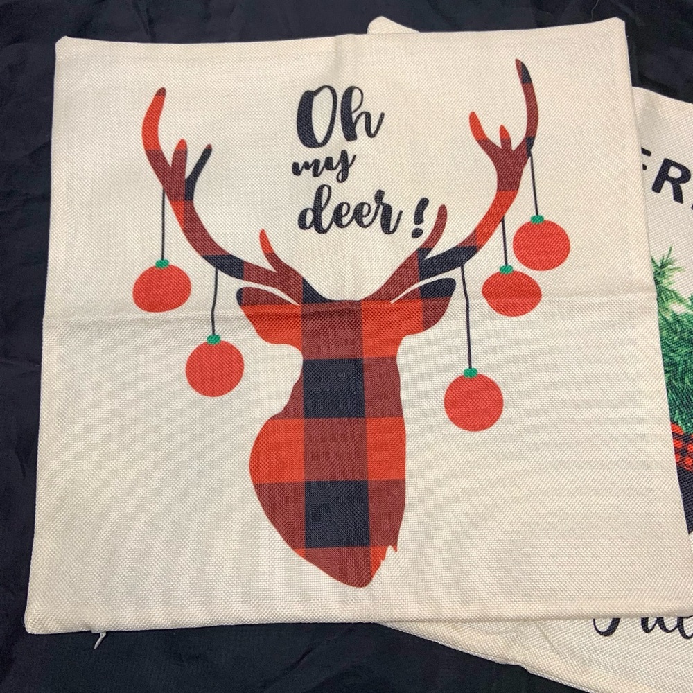 Festive Christmas Holiday Print Burlap Matching Set Pillow Case Set for Home - Picture 4 of 8